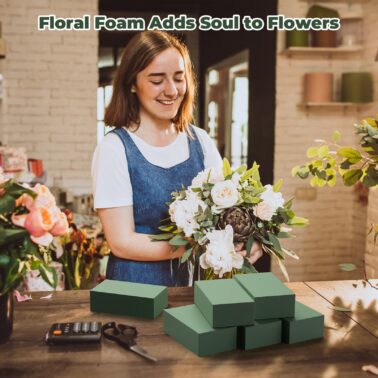 Upgraded 6 Pack Floral Flower Foam Blocks, Green Plant Foam for Flower Arrangements, Wet & Dry Flori